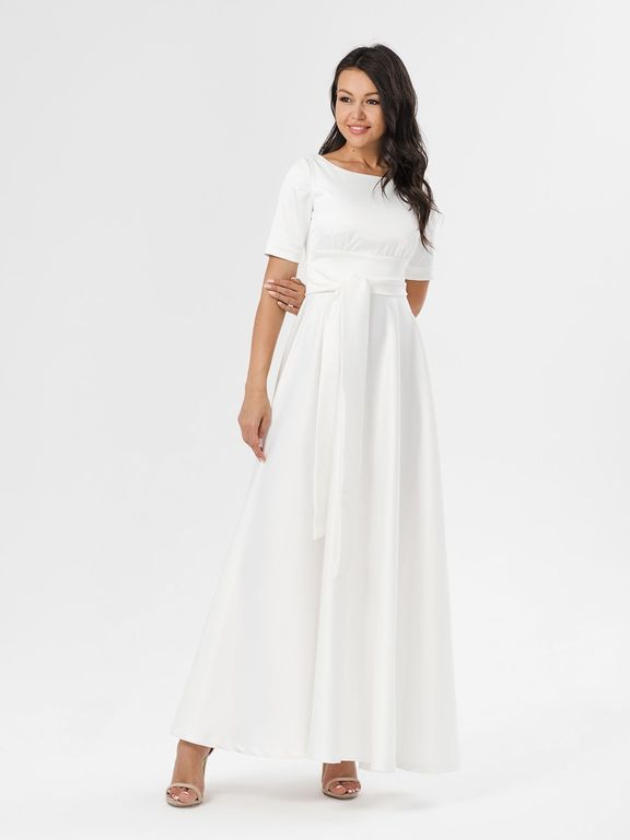 Довге біле плаття з вирізом на спинці "Жаклін" 20 кольорів, розміри 40-60