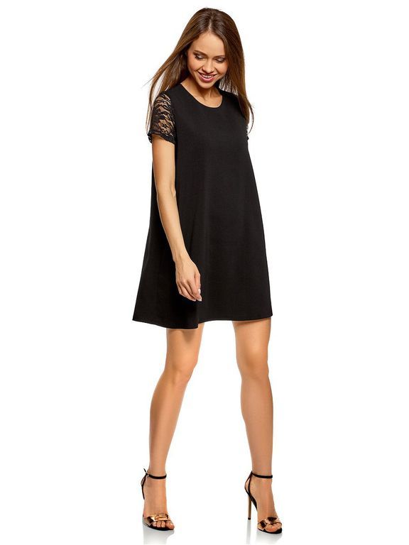 Чорна сукня міні з мереживом на рукавах і спині "Рів'єра" 6 кольорів, розміри 40-60