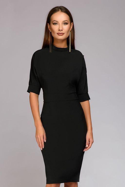 Подовжена чорна сукня з комірцем "Вільма" 20 кольорів, розміри 40-60