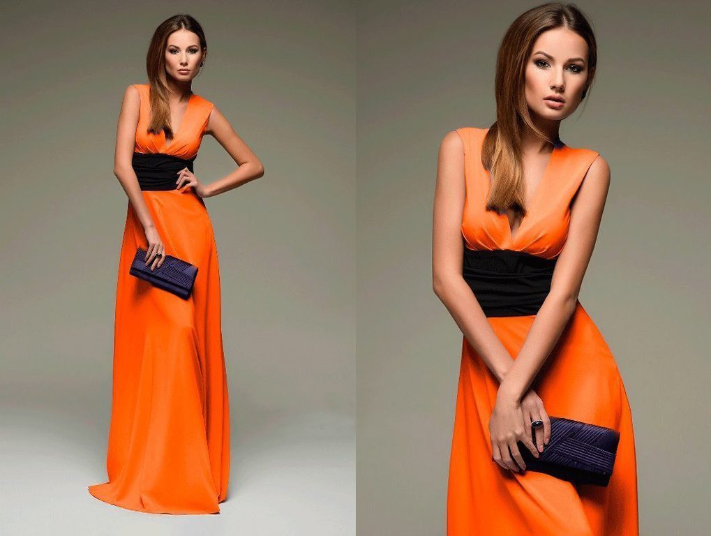 Длинное оранжевое вечернее платье "Испания" 20 цветов, размеры 40-60