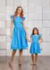 Голубые короткие платья с рюшами family look для мамы и дочки, 25 цветов, размеры 24-60