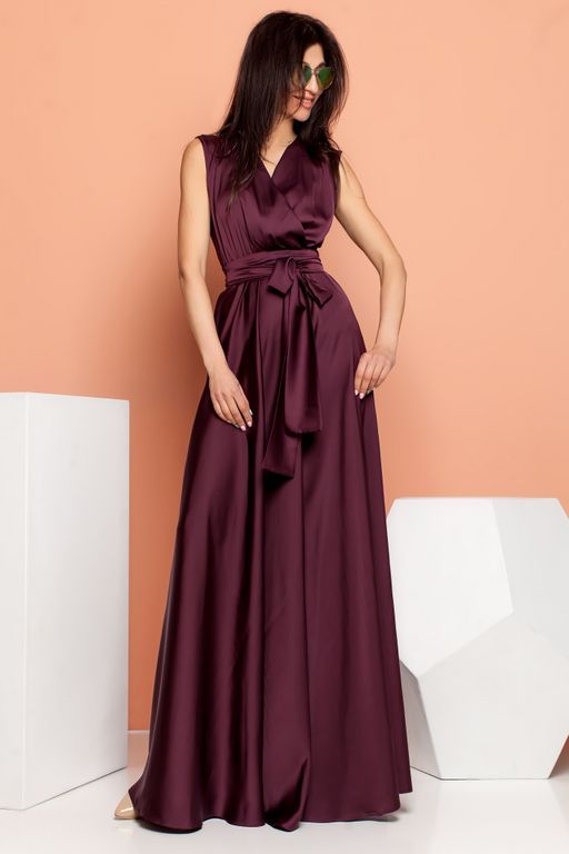 Вечернее шелковое платье в пол цвет марсала "Венди" 5 цветов, размеры 40-54