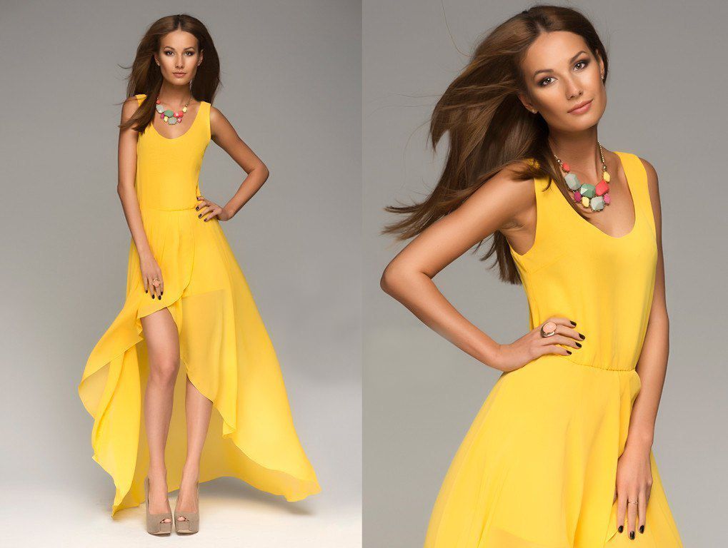 Жовта сукня зі шлейфом "Васса" 20 кольорів, розміри 40-60