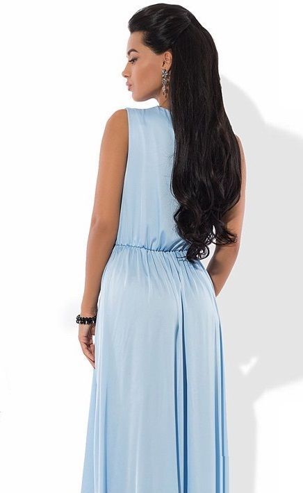 Довга шовкова вечірня сукня блакитного кольору "Анаіс" 5 кольорів, розміри 40-54