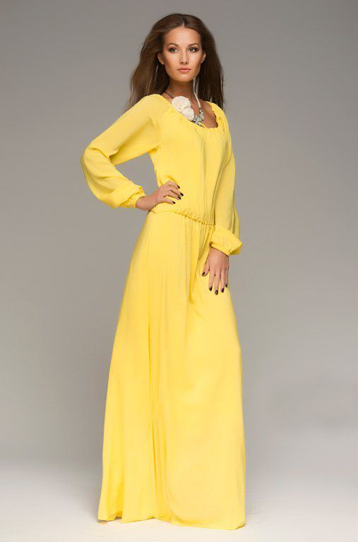 Длинное желтое вечернее платье "Корса" 20 цветов, размеры 40-60