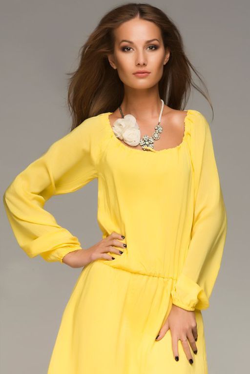 Длинное желтое вечернее платье "Корса" 20 цветов, размеры 40-60