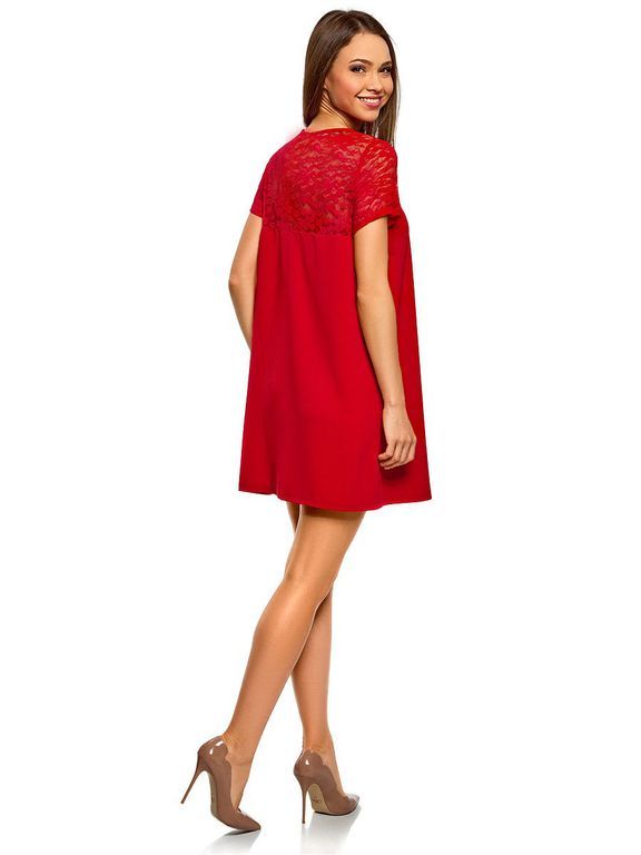 Красное платье мини с кружевом на рукавах и спинке "Ривьера" 6 цветов, размеры 40-60