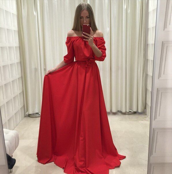 Розкішна довга червона сукня з відкритими плечиками, 20 кольорів, розміри 40-60