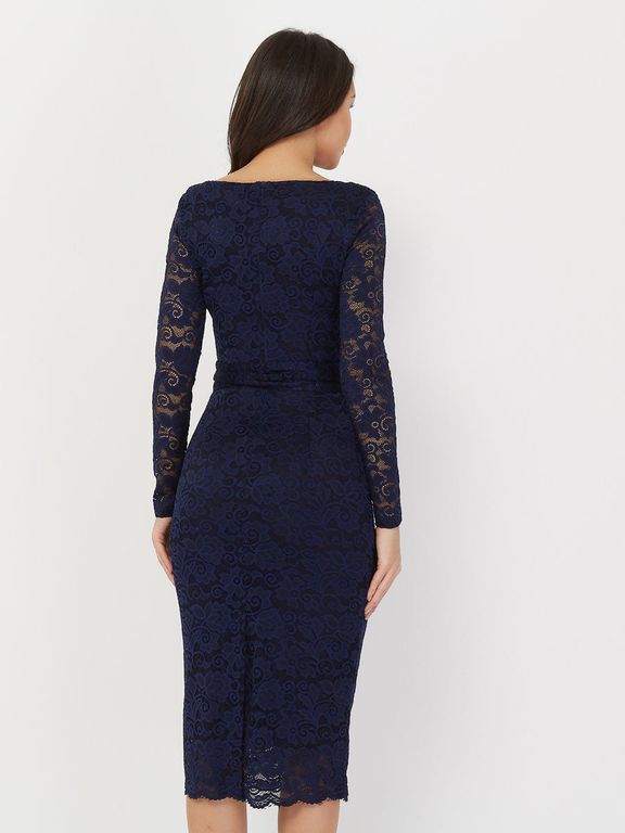 Коротке темно-синє коктейльне плаття з мережива з поясом "Верона" 20 кольорів, розміри 40-60
