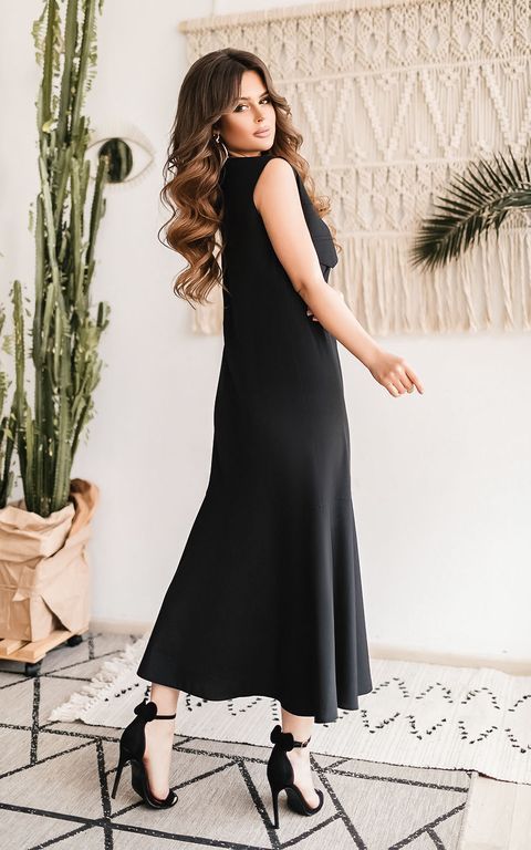 Чорне плаття міді з кишенями "Доротея" 20 кольорів, розміри 40-60