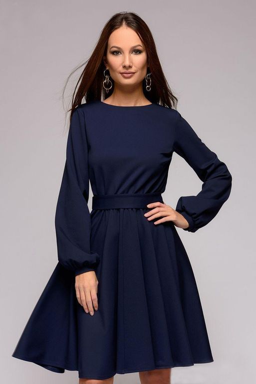 Короткое темно-синее платье с длинным рукавом "Элизабет" 20 цветов, размеры 40-60