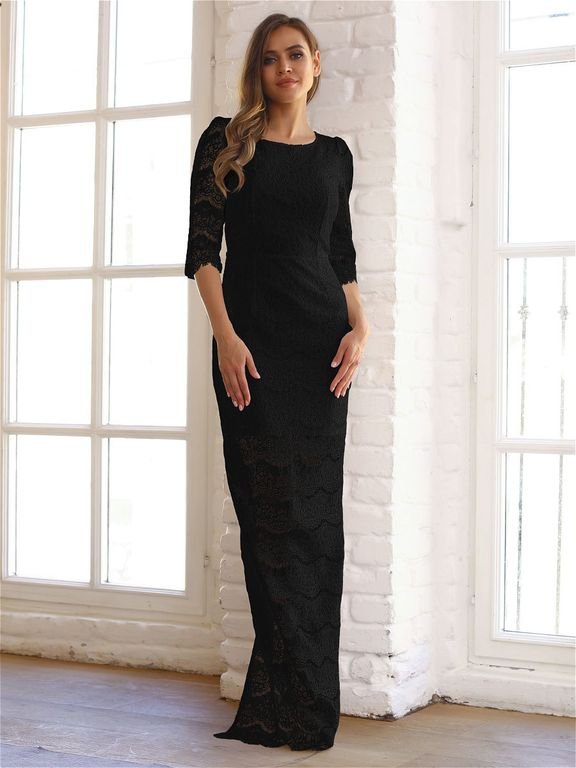 Черное кружевное платье в пол по фигуре "Лоис" 20 цветов, размеры 40-60