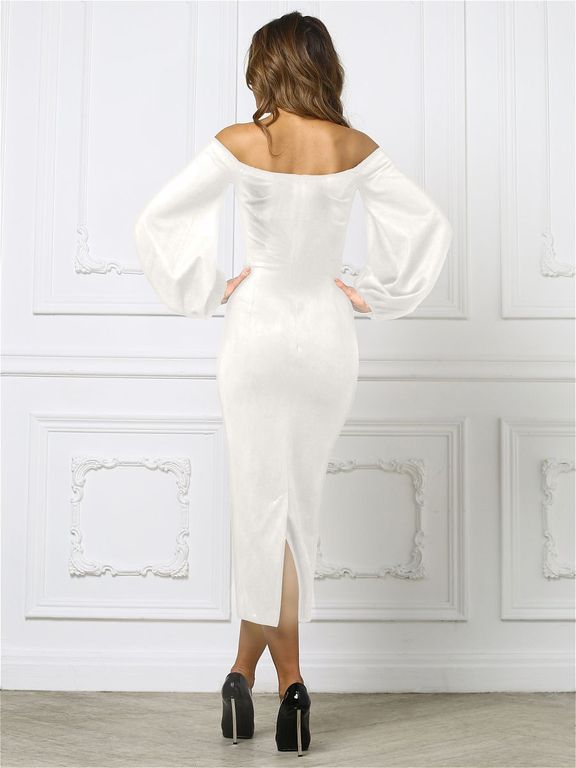 Белое платье миди с широкими рукавами "Инна" 20 цветов, размеры 40-60