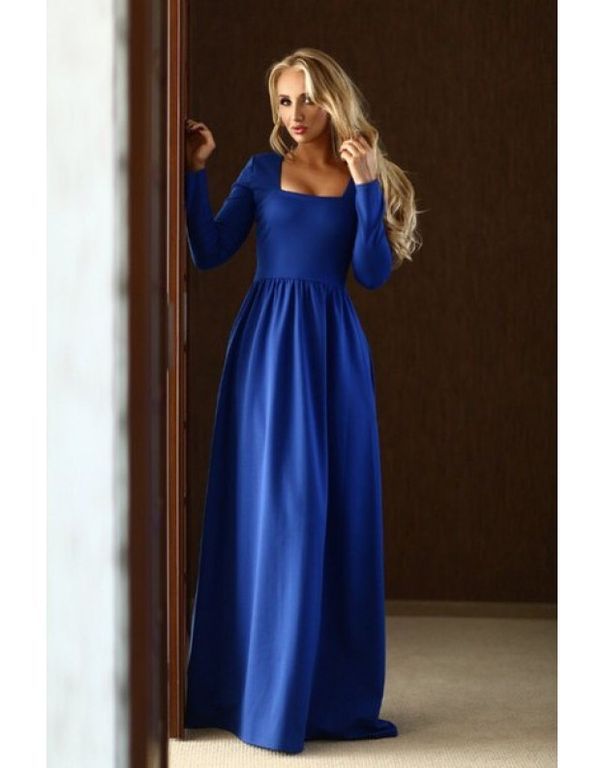 Довге вечірнє плаття синього кольору, 20 кольорів, розміри 40-60