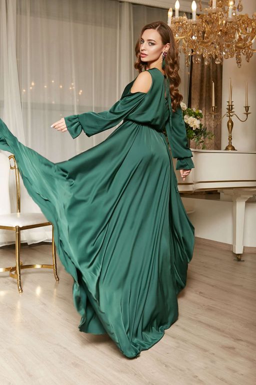 Роскошное длинное изумрудное платье из шелка "Ника" 5 цветов, размеры 40-54