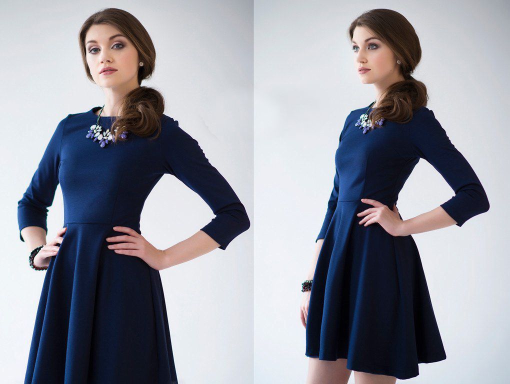 Короткое темно-синее приталенное платье "Жульета" 20 цветов, размеры 40-60