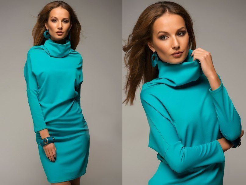 Бірюзове плаття-туніка з горловиною "Алес" 20 кольорів, розміри 40-60