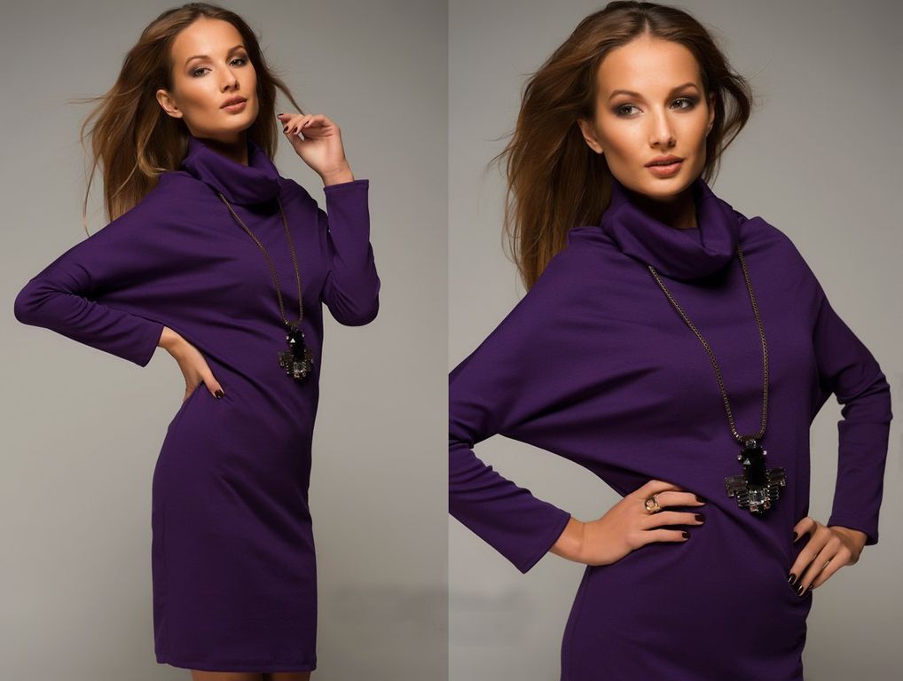 Короткое фиолетовое платье-гольф "Алес" 20 цветов, размеры 40-60