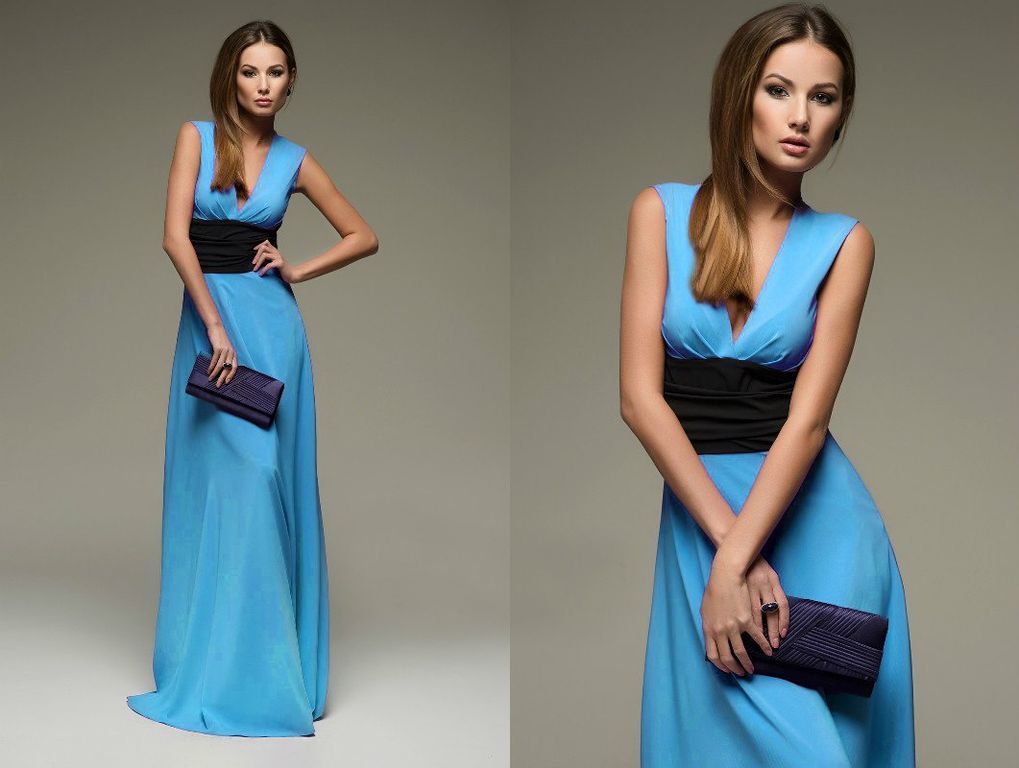 Длинное голубое вечернее платье "Испания" 20 цветов, размеры 40-60