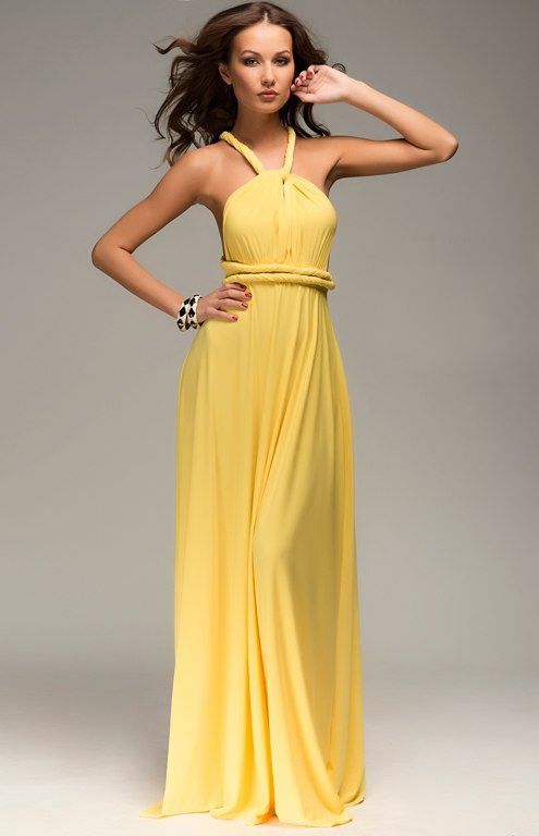 Красива жовта сукня-трансформер infinite dress 6 в 1 "Емма" 25 кольорів, розміри 40-54