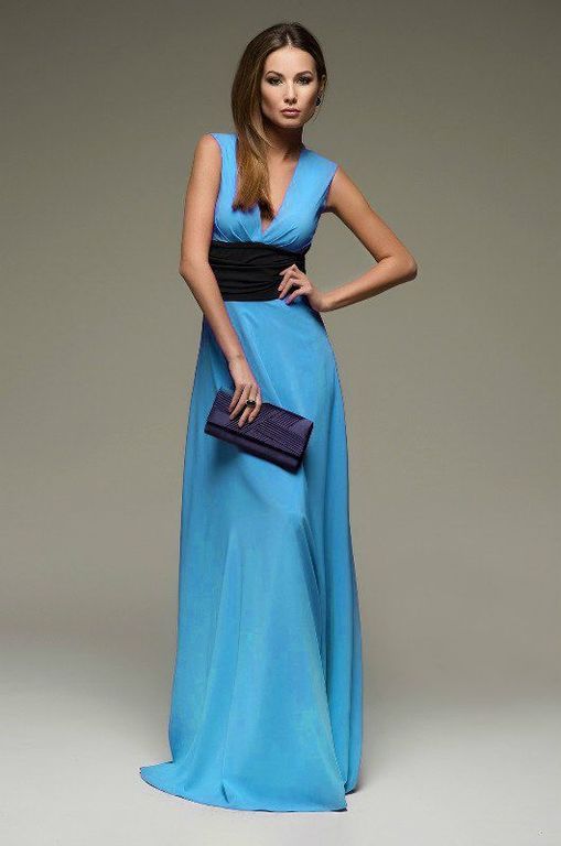 Длинное голубое вечернее платье "Испания" 20 цветов, размеры 40-60