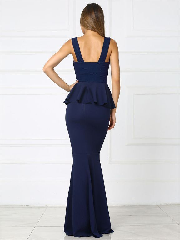 Темно-синє довге плаття годе з баскою "Барбара" 20 кольорів, розміри 40-60