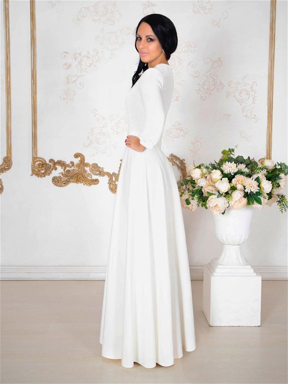 Довге вечірнє біле плаття з мереживною вставкою "Клавдія" 6 кольорів, розміри 40-60