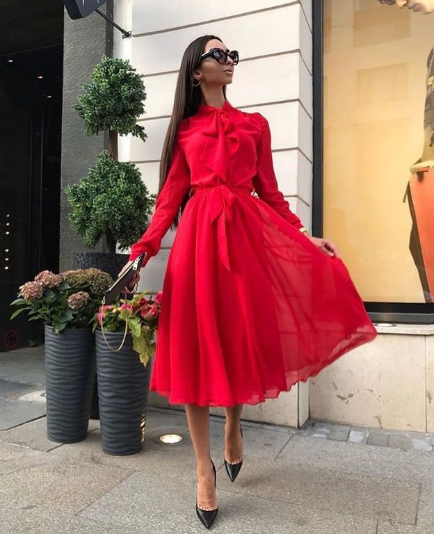 Роскошное красное платье миди "Хания" 25 цветов, размеры 40-54