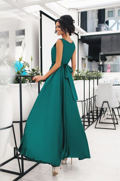 Темно-зеленое вечернее шелковое платье в пол "Этель" 5 цветов, размеры 40-54