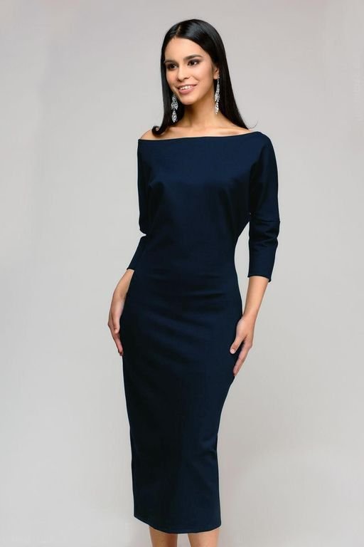 Темно-синее приталенное короткое платье "Тайтис" 20 цветов, размеры 40-60