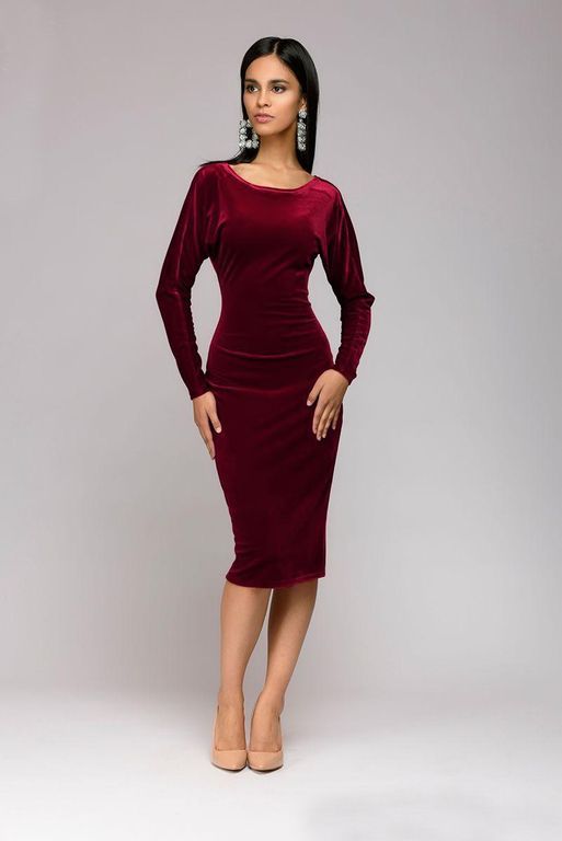 Бордовое короткое бархатное платье "Лола" 20 цветов, размеры 40-60