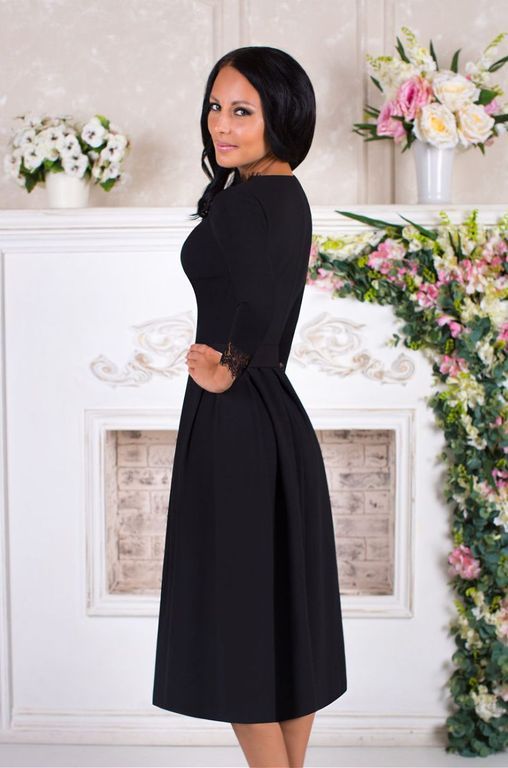 Чорне плаття міді з мереживною вставкою "Хіларі" 6 кольорів, розміри 40-60