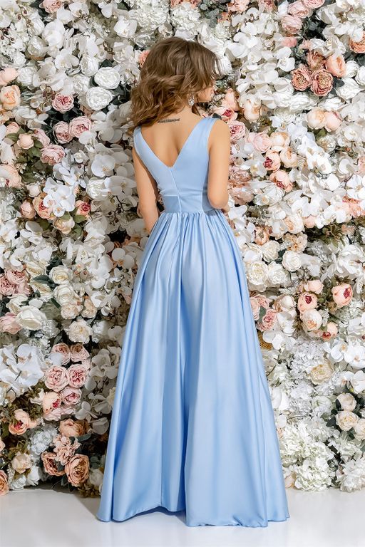 Длинное голубое платье из шелка "Алия" 5 цветов, размеры 40-54