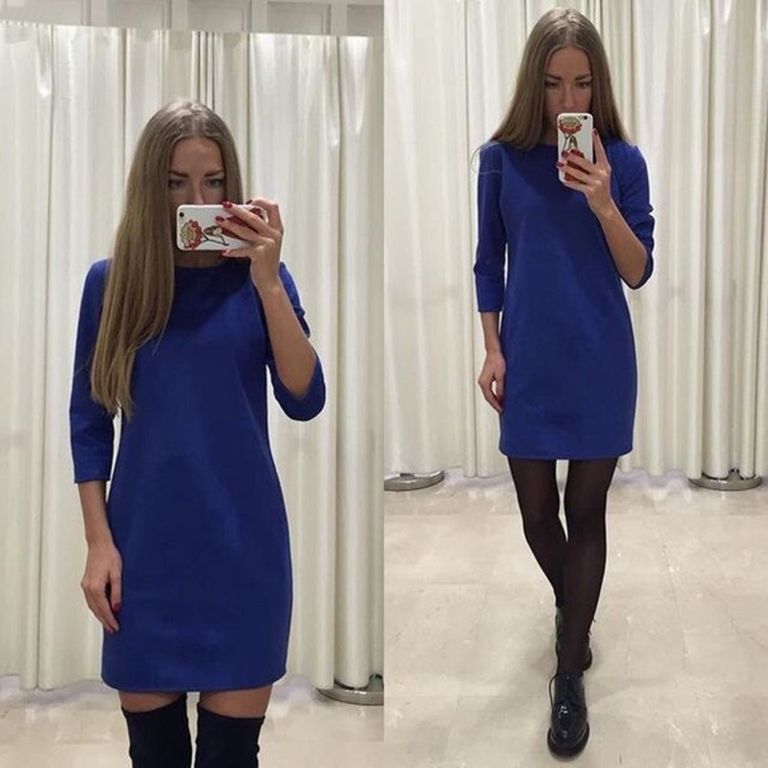 Синее трикотажное платье "Сиена" 20 цветов, размеры 40-60