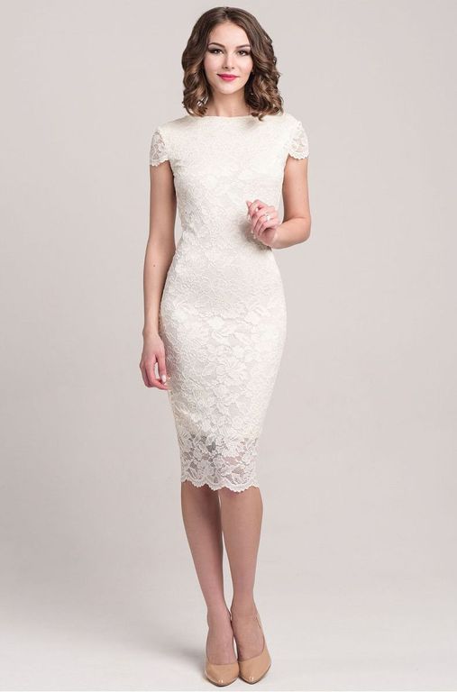Белое кружевное короткое платье с вырезом на спинке "Джудит" 20 цветов, размеры 40-60