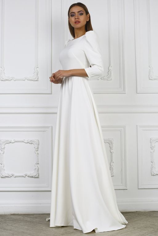Белое длинное вечернее платье с открытой спинкой "Варвара" 20 цветов, размеры 40-60