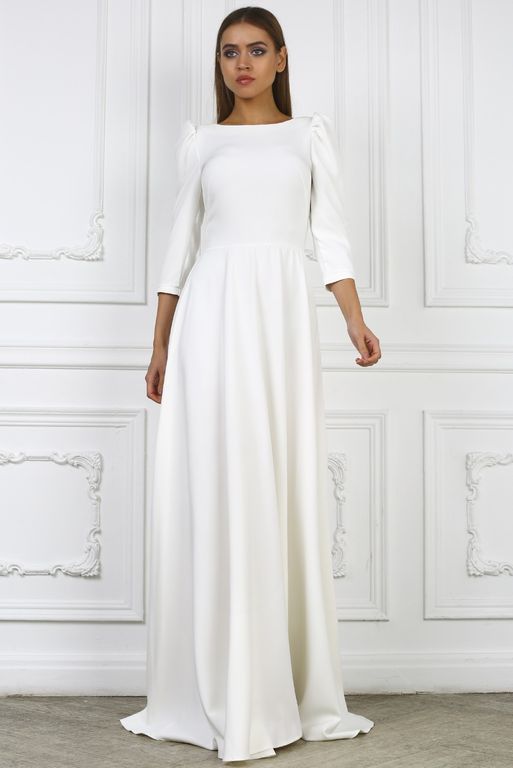 Белое длинное вечернее платье с открытой спинкой "Варвара" 20 цветов, размеры 40-60