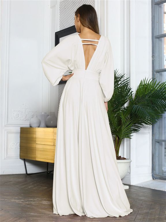 Розкішне вечірнє плаття в підлогу з широким рукавом білого кольору "Тріумф" 20 кольорів, розміри 40-60