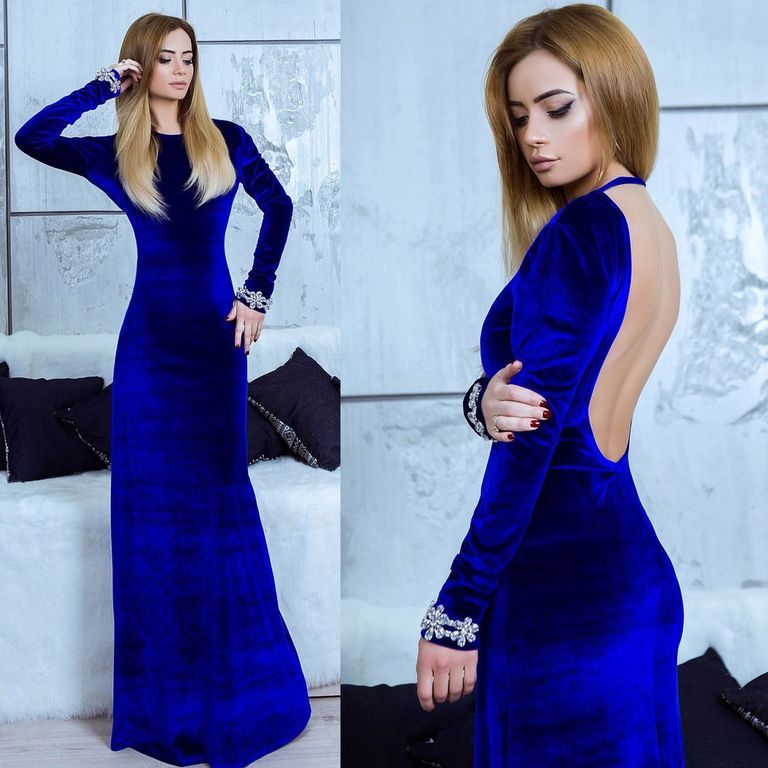 Оксамитове синє вечірнє плаття максі "Джіа" 8 кольорів, розміри 40-60