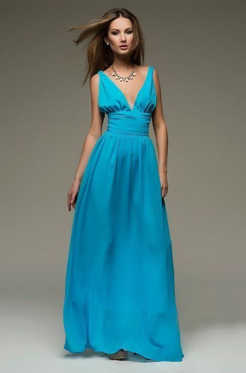 Красивое голубое вечернее платье без рукавов "Леа" 20 цветов, размеры 40-60