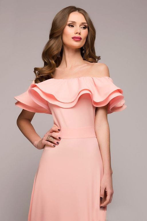 Роскошное вечернее платье с воланами цвет пудра "Эрика" 20 цветов, размеры 40-60
