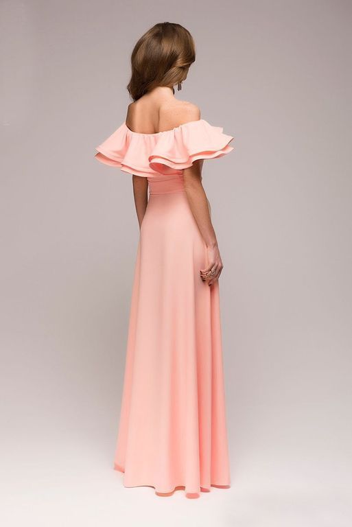 Роскошное вечернее платье с воланами цвет пудра "Эрика" 20 цветов, размеры 40-60