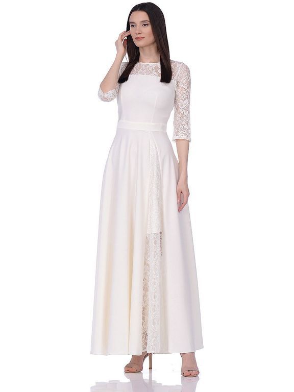Біле довге вечірнє плаття з мереживом "Анжела" 20 кольорів, розміри 40-60
