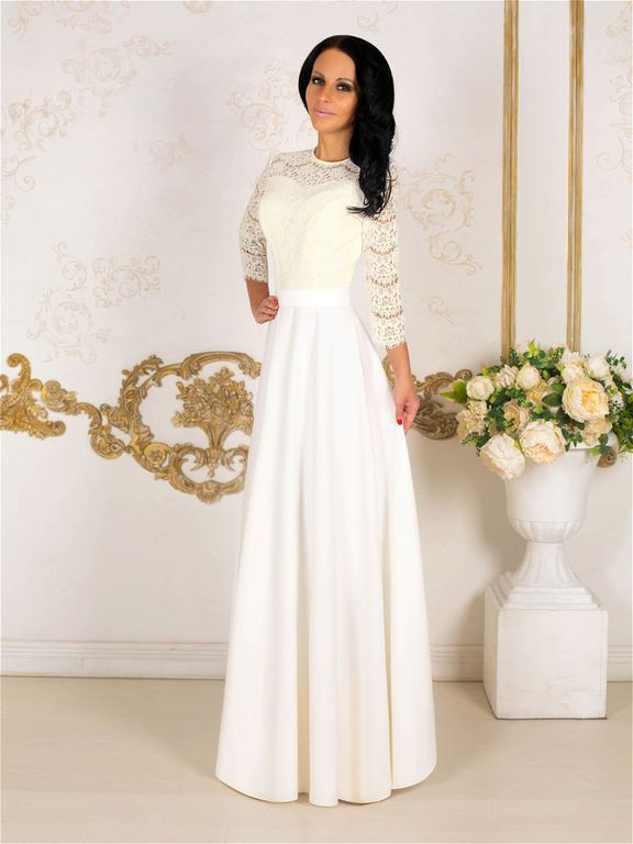 Вечірня біла сукня з мереживним верхом "Шеріл" 6 кольорів, розміри 40-60