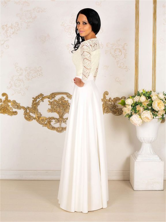 Вечернее белое платье в пол с кружевным верхом "Шерил" 6 цветов, размеры 40-60