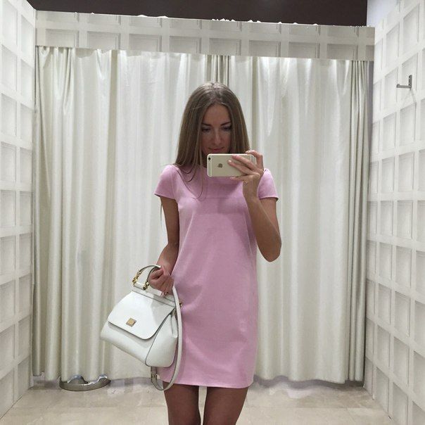 Короткое розовое платье прямой крой "Веста" 20 цветов, размеры 40-60