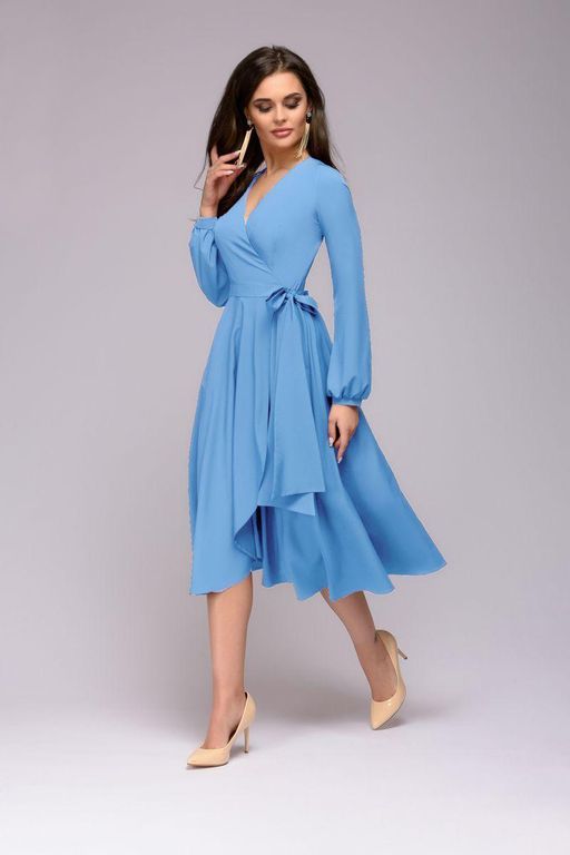 Стильне блакитне плаття міді "Луїза" 20 кольорів, розміри 40-60
