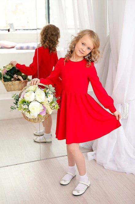 Червоні сукні міді з довгим рукавом family look для мами і доньки, 25 кольорів, розміри 24-60