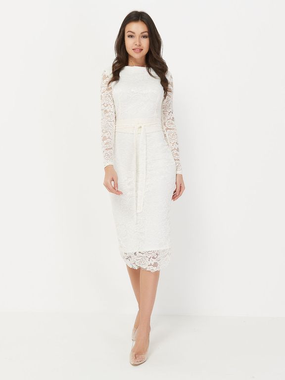 Коротке біле коктейльна сукня з мережива з поясом "Верона" 20 кольорів, розміри 40-60