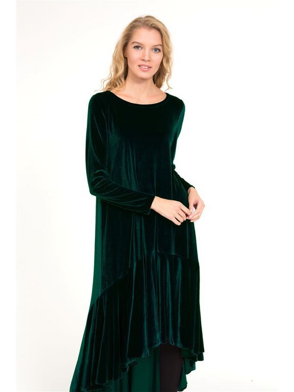 Бархатное темно-зеленое платье миди со шлейфом "Валентина" 20 цветов, размеры 40-60